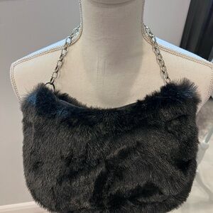 Elegant Black Faux Fur Shoulder Bag